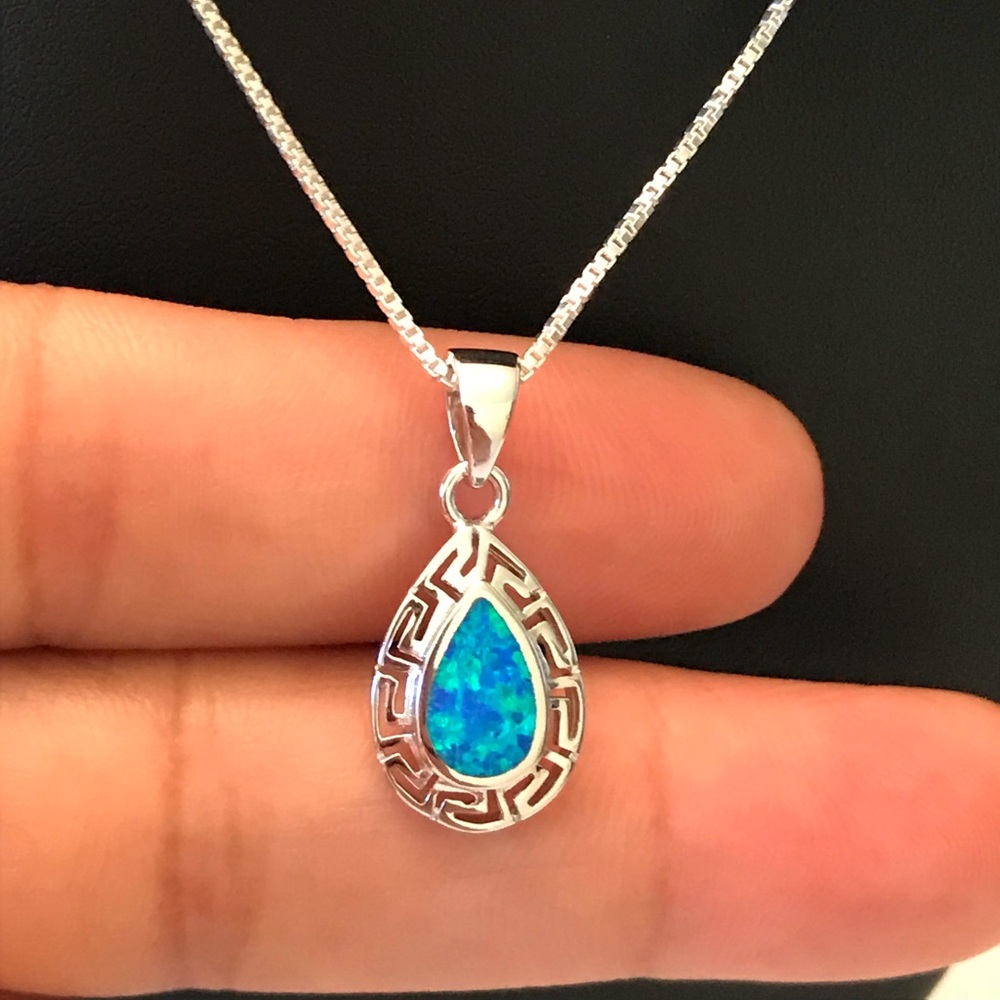 Sterling Silver Opal Greek Necklace